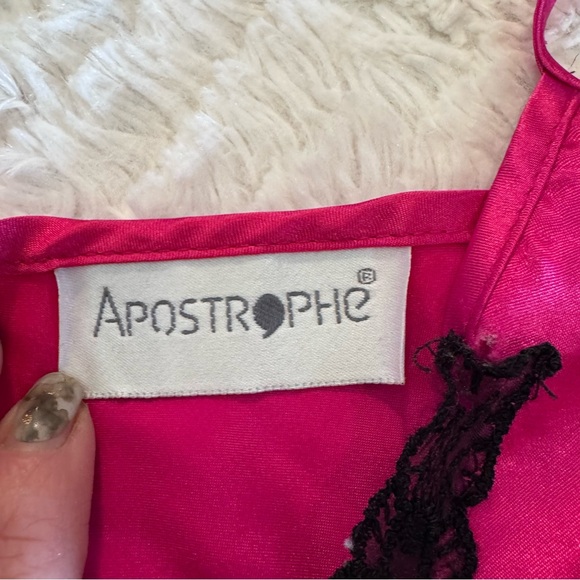 Apostrophe Pink Satin Slip Dress with Black Beaded Lace – Y2K Spaghetti Strap - Picture 5 of 7